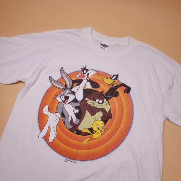 Vintage 90s Looney Tunes Logo Character Graphic T Shirt Classic Mens L - Picture 2 of 8